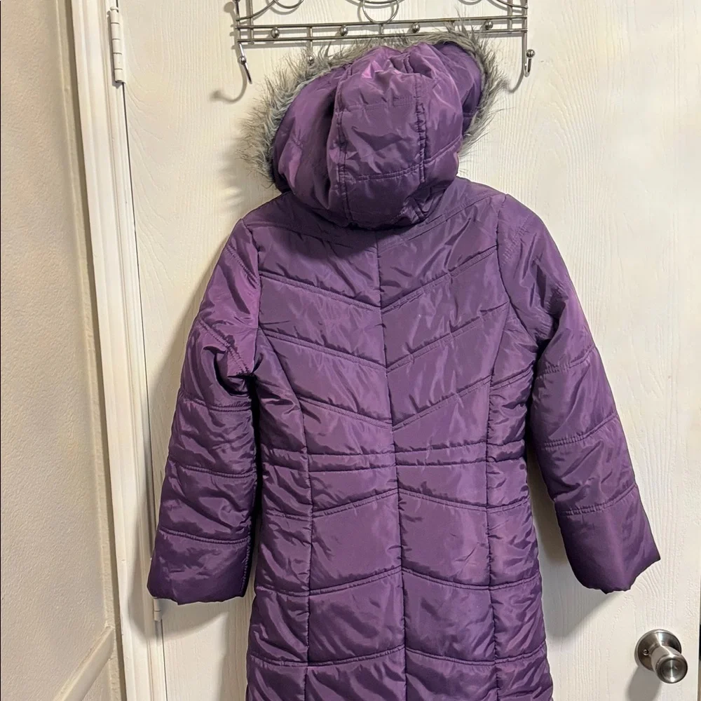 Calvin Klein Girls‎ Large 12/14 Ariel Puffer Coat Purple Full Zip Faux Fur Hood